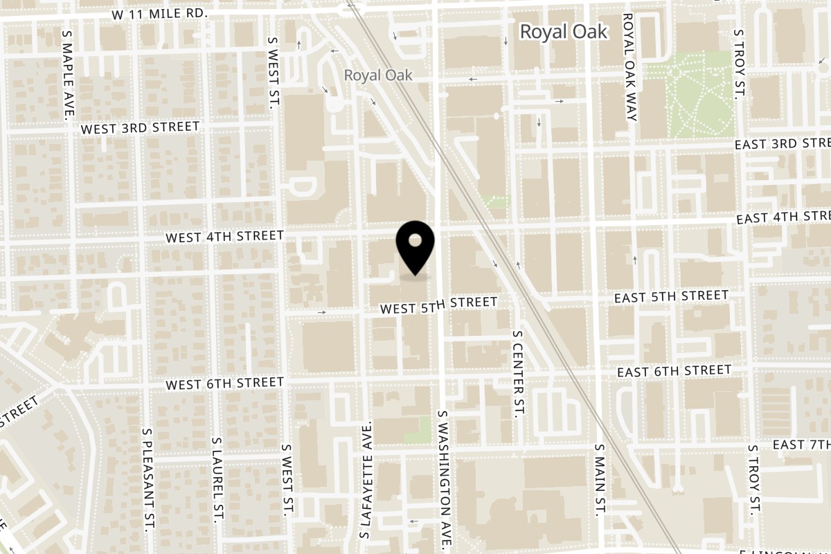 Map showing the location of Café Muse on 418 S Washington Ave in Royal Oak